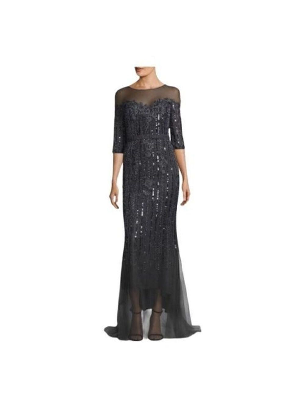 BASIX Black Label mesh embellished gown size 0 in charcoal gray. NWT.